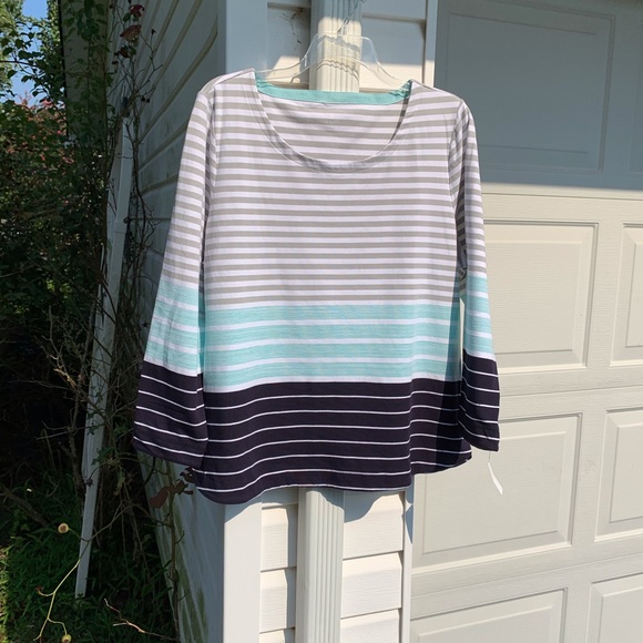Talbots Tops - NWT T By Talbots Gray White Green Blue Striped